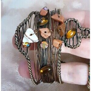 Handcrafted copper wire wrapped beads chips wrapped bracelet artisan